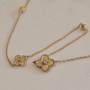 Freida Rothman Clover Station Necklace Earrings Set Plated Silver